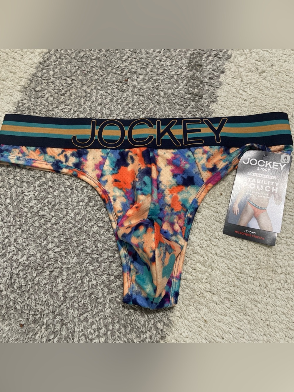 Jockey Multicolor Tie-Dye Thong with Striped Waistband size Large